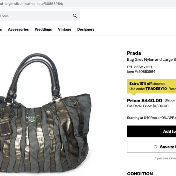 Authentic Prada Tessuto Nappa Grey & Silver Tote - Picture 16 of 16